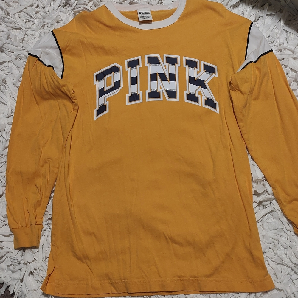 Yellow Long Sleeve Shirt with PINK Logo